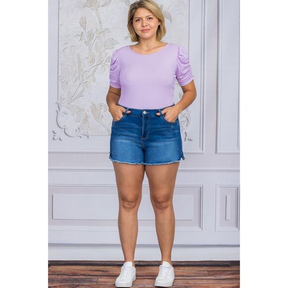 Plus Size Lavender Ribbed Ruched Sleeve Bodysuit - XL - Picture 5 of 5